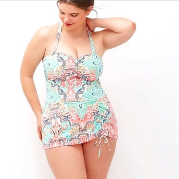 Lane Bryant Other - Lane Bryant Cacique swimsuit size 20 bright color skirted removable halter strap